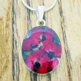 Real pressed poppy silver pendant